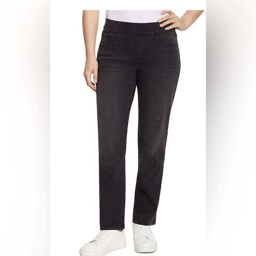 Nine West Women's Heidi Pull On Stretch Denim Elastic Waistband StraightLeg Pant